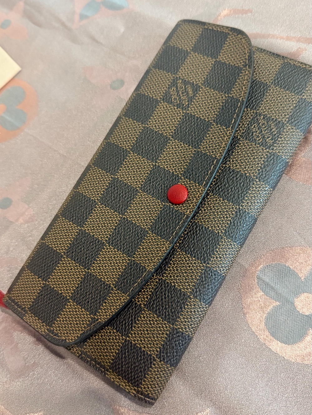 Louis Vuitton Brown & Black Damier Ebene Wallet with Red Snap